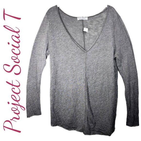 NWT PROJECT SOCIAL T DEBBIE V-NECK PLUNGE RAW EDGE RELAXED TEE, MEDIUM - Picture 2 of 13